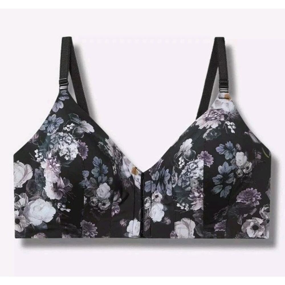 Torrid Dream Wire-Free Push-Up Bra in Black Butterfly Floral Skull 38 DD